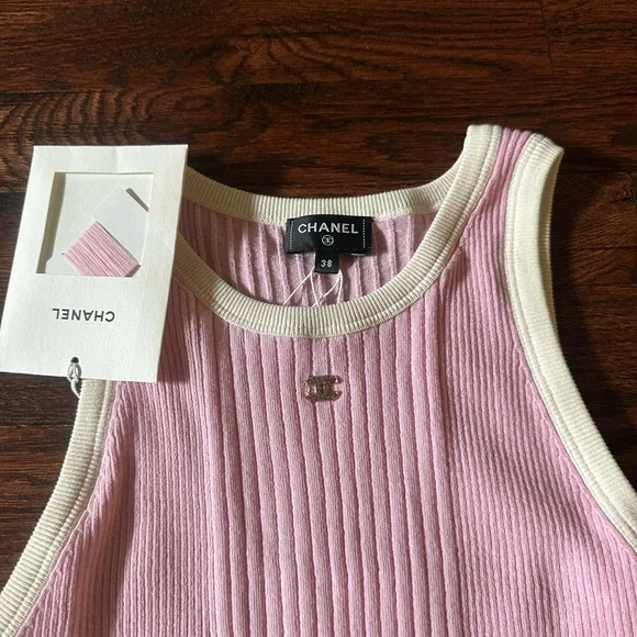 open lace back dress Chanel 24M Coco beach pink and white shirt Dress